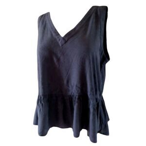 Loft Blouse Woman Medium Navy V-neck Sleeveless Peplum Ruffle Flowy Comfy Office